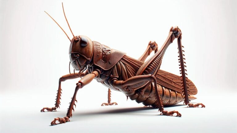 A brown grasshopper on a white background