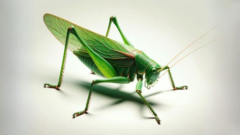 A katydid on a white background