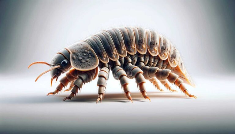 A woodlouse on a white background