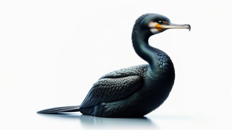 A cormorant on a white backgound