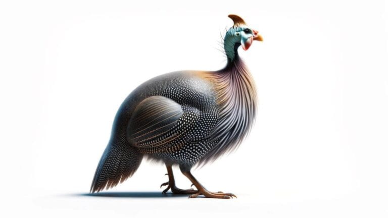 A guinea fowl in a white background