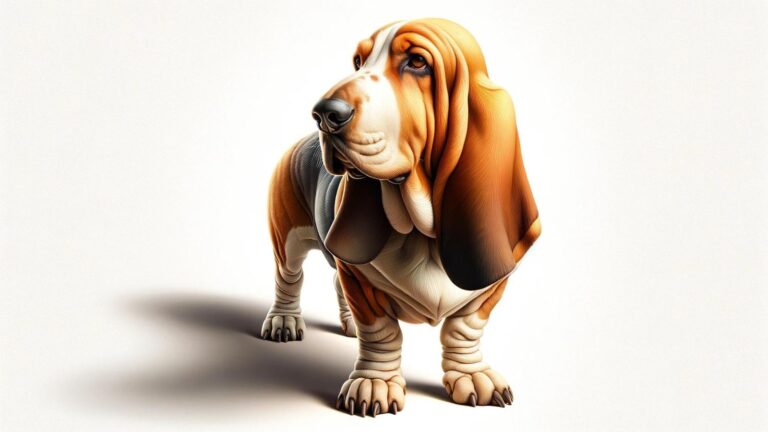 A basset hound on a white background