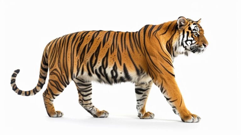 A Bengal tiger on a white background