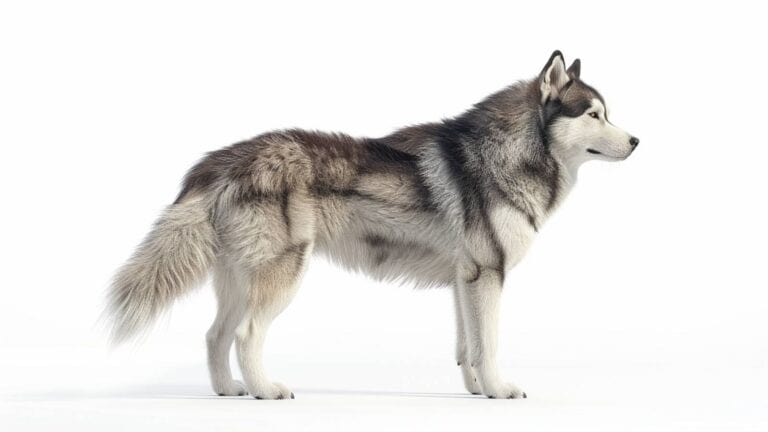 A Siberian husky on a white background