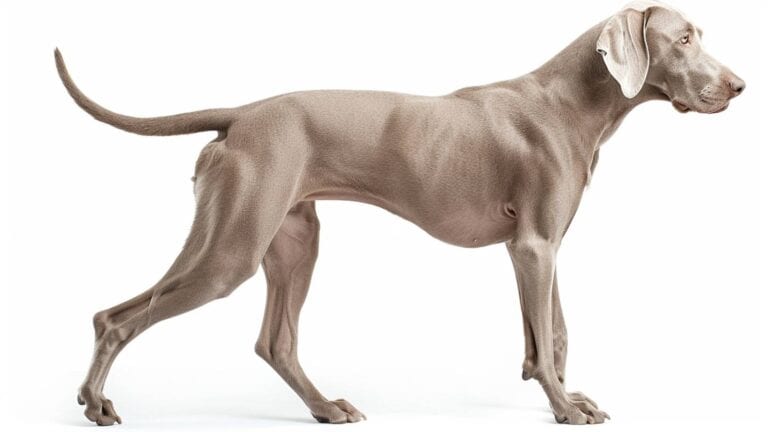 A Weimaraner on a white background