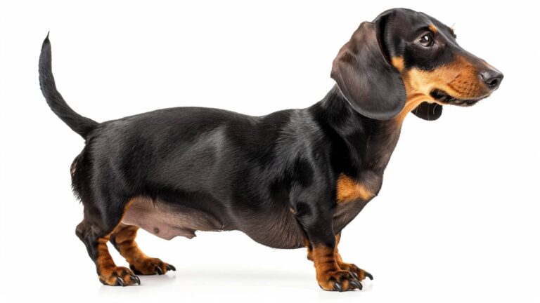 A dachshund on a white background