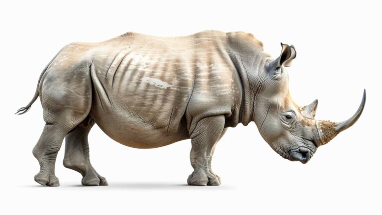 A white rhino on a white background