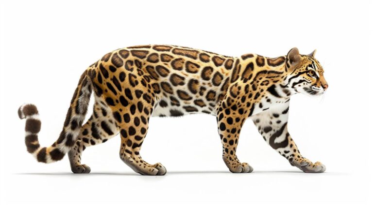 An ocelot on a white background