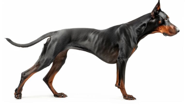 A Doberman on a white background