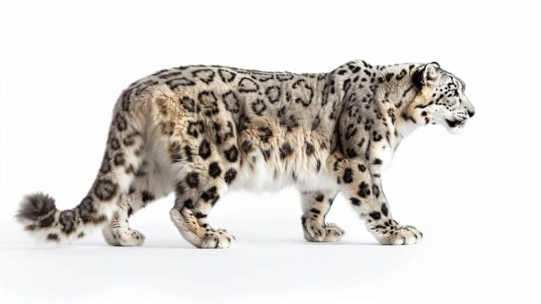 A snow leopard on a white background